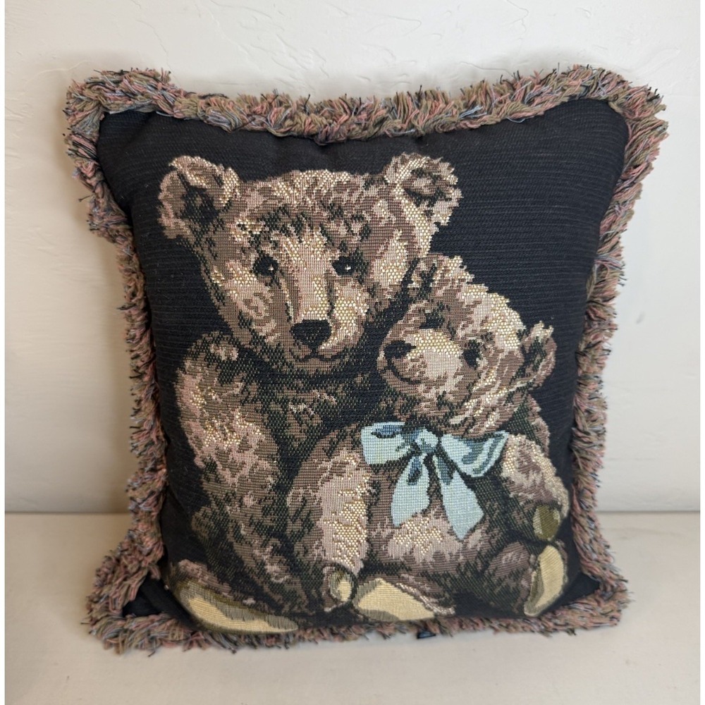 Teddy Bears Baby Bear Tapestry Pillow‎ Black Fringe Dakotah Rectangle ~13"